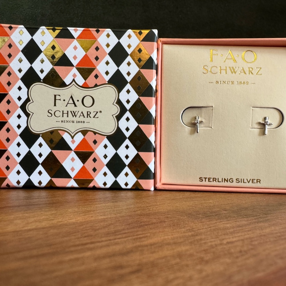 FAO Schwarz Petite Sterling Silver Cross Earrings